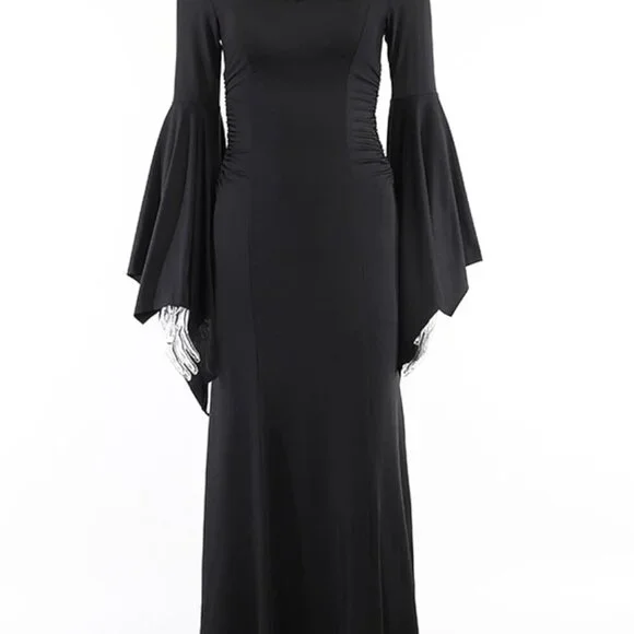 Gothic Maxi Dress Womens Long Flare Sleeve V-Neck Vintage Evening Wear - Picture 4 of 8